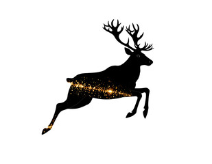 Obraz premium Silhouette of Reindeer Leaping with Sparkle Trail, Dynamic Angle, Transparent Background