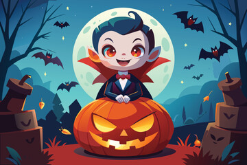 Fototapeta premium Cartoon Halloween Illustration with Cute Animal Character in a Vector Design
