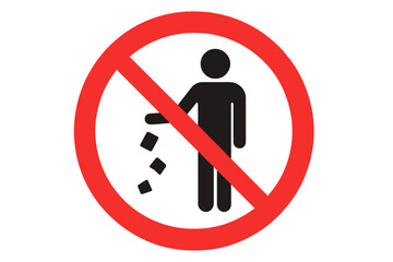 Do not litter sign. No littering symbol. Forbidden icon for waste, garbage, and trash. Environmental protection concept. Red prohibition circle. Man throwing rubbish.