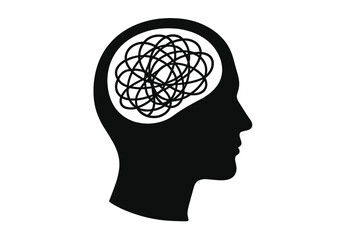 Mental health vector concept. Human head profile with tangled chaos line transforming into a clear thought. Psychology metaphor for problem solving, therapy, stress, finding focus.