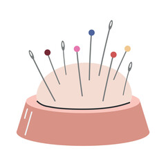 Sewing Pins Stuck in Pincushion Isolated on White