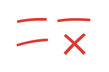 Obraz premium Red marker underline set. Hand drawn line, stroke, cross. Vector highlight, scribble, doodle. Correction, error, wrong, problem, choice concept. Emphasis element design.