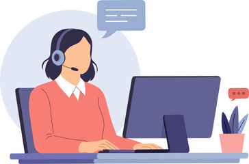 Customer Service Support: A graphic depicting a person using headset provides customer service and support at work.  