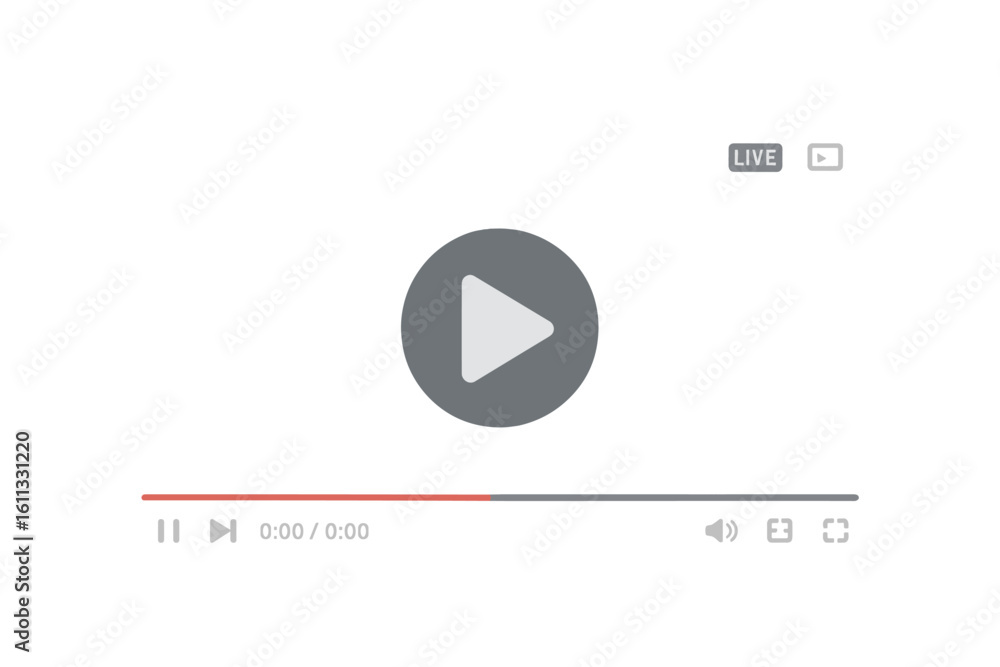 Poster video player interface template for web design. gui for online streaming, live broadcast. social med