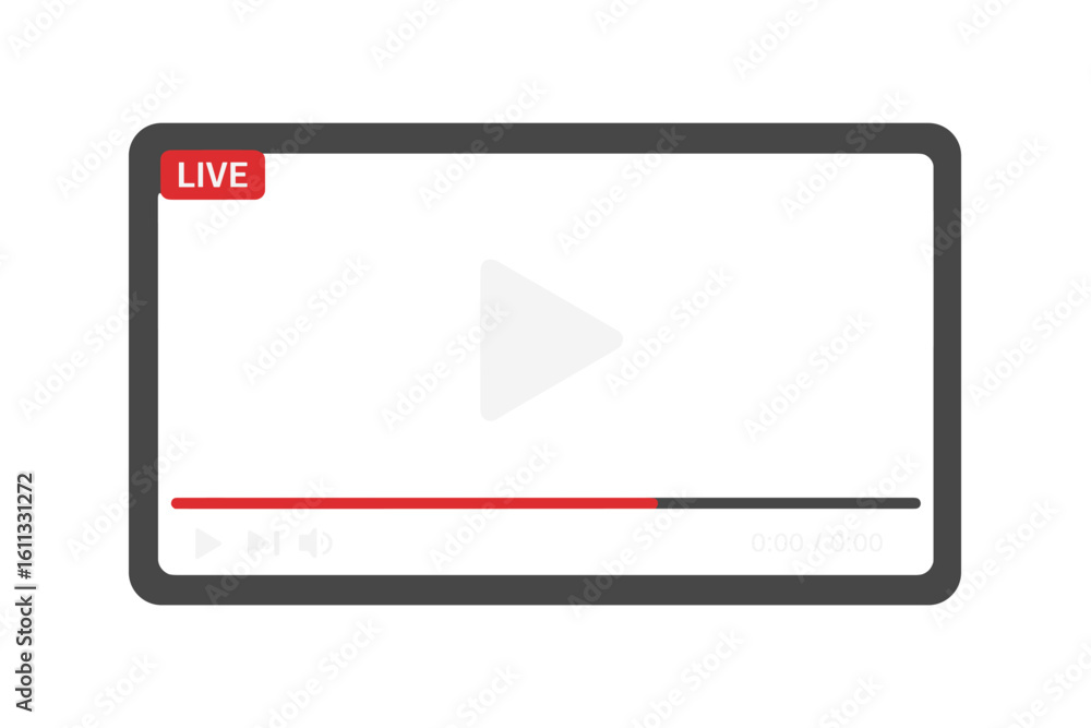 Poster multimedia video player with play button for live streaming. play video window with navigation icons