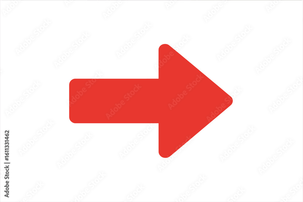 Poster red arrow right vector icon. symbol for next, forward, and direction. simple flat design element for