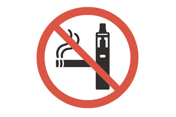 No Smoking No Vaping sign. Prohibition symbol. Forbidden cigarette and electronic vape. Public area regulation. Health safety warning icon. Stop smoke concept vector.