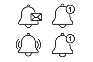 Notification bell line icon set. Alert symbol for incoming inbox message. Ringing bell and new notification number sign for web and app user interface. Vector illustration.