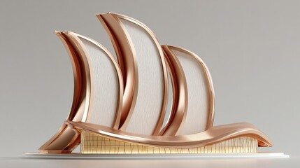 Futuristic Modern Building with Curved Copper and Glass Design in Minimalist Setting
