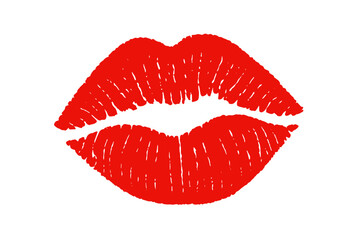 Red lipstick kiss mark vector illustration. Imprint of lips, cosmetic makeup symbol. Valentine's day romance sign. Sexy mouth print icon isolated on transparent background.
