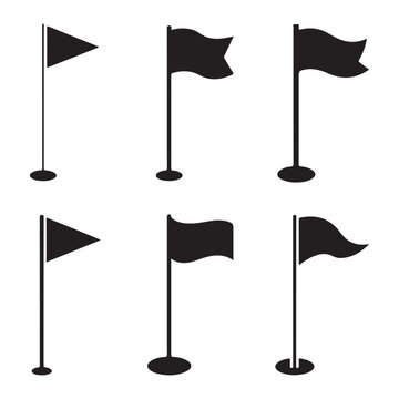BLACK VECTOR VARIOUS golf flag icon silhouettes
