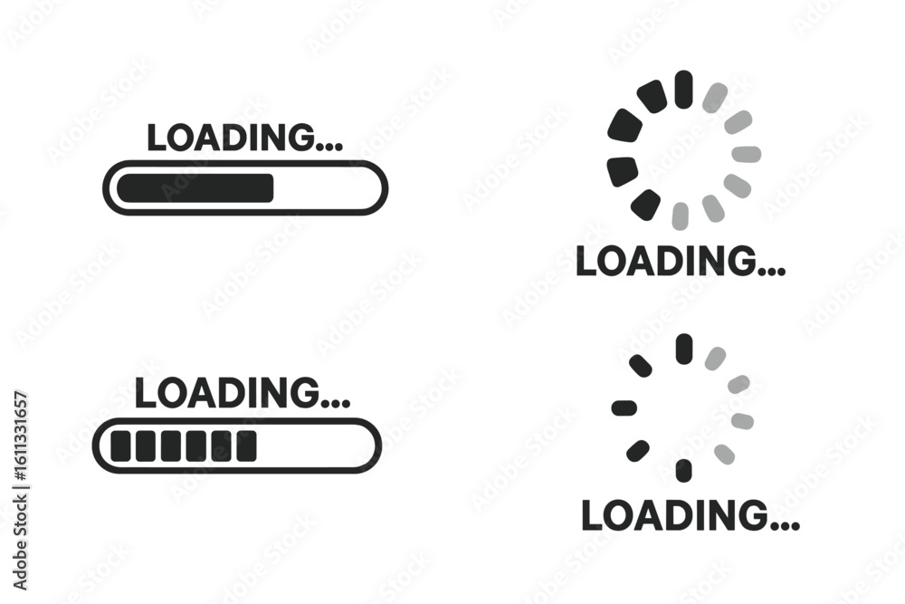 Fototapete loading progress bar vector icon set. ui and ux web design elements. download, upload, buffering, an