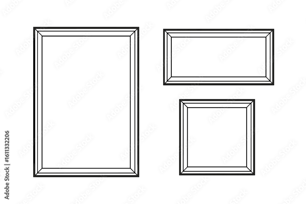 Aufkleber set of empty black picture frames. modern minimalist photo frame mockup collection. gallery wall tem