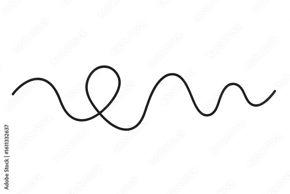 Poster wavy curvy squiggle line with a loopy knot. abstract hand drawn doodle. metaphor for problem solving