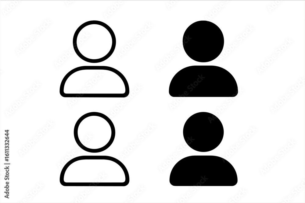 Poster user avatar icon set for web and mobile apps. person profile symbol collection in outline and solid 
