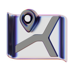Abstract iridescent map icon with location pin; futuristic navigation concept.