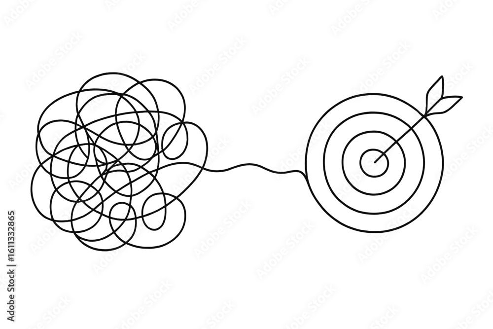 Poster chaos to order, messy problem to clear solution. business strategy concept for achieving goals. from