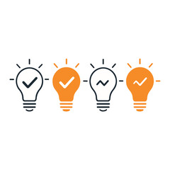 Three lightbulb icons with checkmarks, representing different stages of idea development.