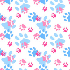 Animal footprint seamless pattern. Cat and dog foot. Zoo and wildlife footsteps. Kitty and puppy symbol. Mammal hand. Decor textile, wrapping paper, wallpaper. Print for fabric. Vector background