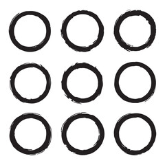 Nine hand-drawn, textured circle frames for design elements.