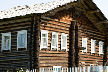 19th-century log houses in northern Russia. Wooden architecture.