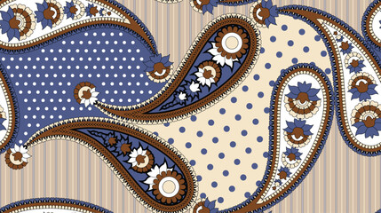 Seamless tribal pattern design. Hand draw paisley background. Patchwork pattern