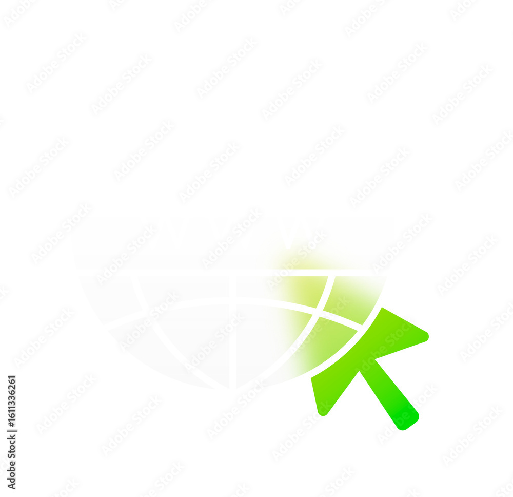 Poster abstract global network connection: modern green cursor clicking website icon