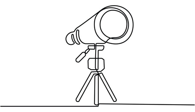 Continuous one line drawing of telescope. One line drawing illustration of telescope. World space day concept singe line. Hand Drawn Symbol Vector Illustration.