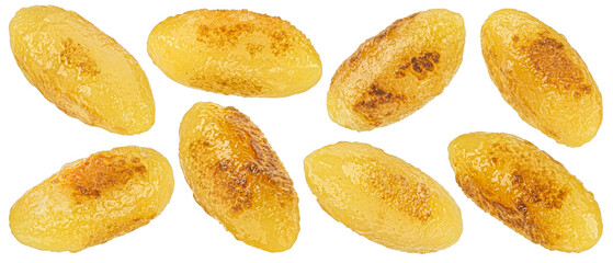 Falling potato gnocchi isolated on white background with clipping path