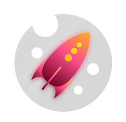 Abstract Pink Rocket Ship Launching in Space; Modern Minimalist Design