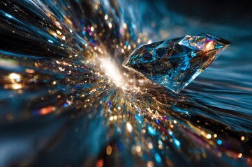 Vibrant Crystal Explosion with Intense Light Refractions