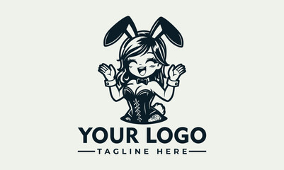 A cheerful cartoon woman wearing bunny ears and a corset, with arms raised in a gesture.