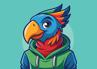 Casual Parrot Character Wearing Hoodie Urban Style Vector Illustration Design 