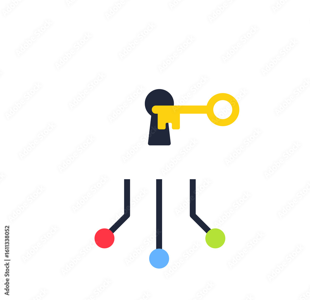 Poster cloud computing security: key access to network data, flat icon style