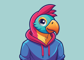 Casual Parrot Character Wearing Hoodie Urban Style Vector Illustration Design 