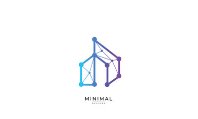 Minimal house logo with network connection elements. Smart home technology logo , Digital home logo