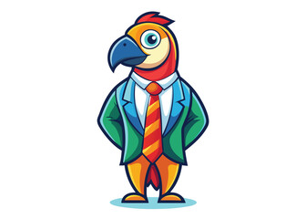 Colorful Parrot Wearing Classic Necktie Flat Vector Art with Professional and Quirky Appeal Design 