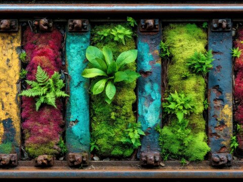 Nature Reclaiming Old Train Tracks with Vibrant Growth