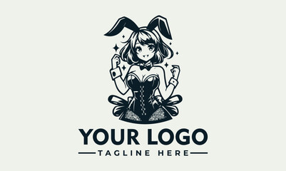 Anime-style logo featuring a rabbit-eared girl in a black costume,  with a playful pose.