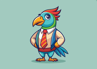 Colorful Parrot Wearing Classic Necktie Flat Vector Art with Professional and Quirky Appeal Design 