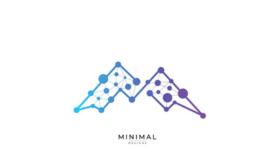 Minimal mountain logo with digital network lines, a tech inspired vector symbol for data, connectivity, and modern innovation