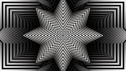 Black and White Geometric Star Optical Illusion – Abstract 3D Wallpaper Background Design