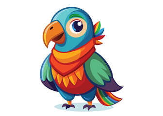 Cozy Parrot in Colorful Scarf Autumn or Winter Themed Flat Vector Illustration Design 