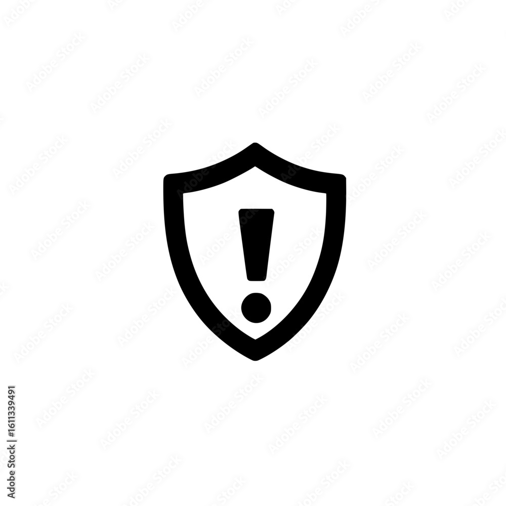 Poster shield with exclamation mark icon symbolizing alert protection warning and security caution