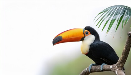 Naklejka premium amazon toucan bird sitting on branch transparent