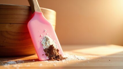 Pink shovel close-up pose
