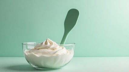 Green spoon yogurt scene image
