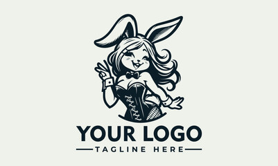 A cartoon illustration of a woman dressed as a bunny, giving a friendly gesture.