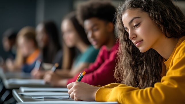 Diverse group of students engaged in focused learning and collaborative tasks