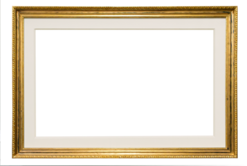 Artistic gilded antique picture frame with passepartout on   transparent background.